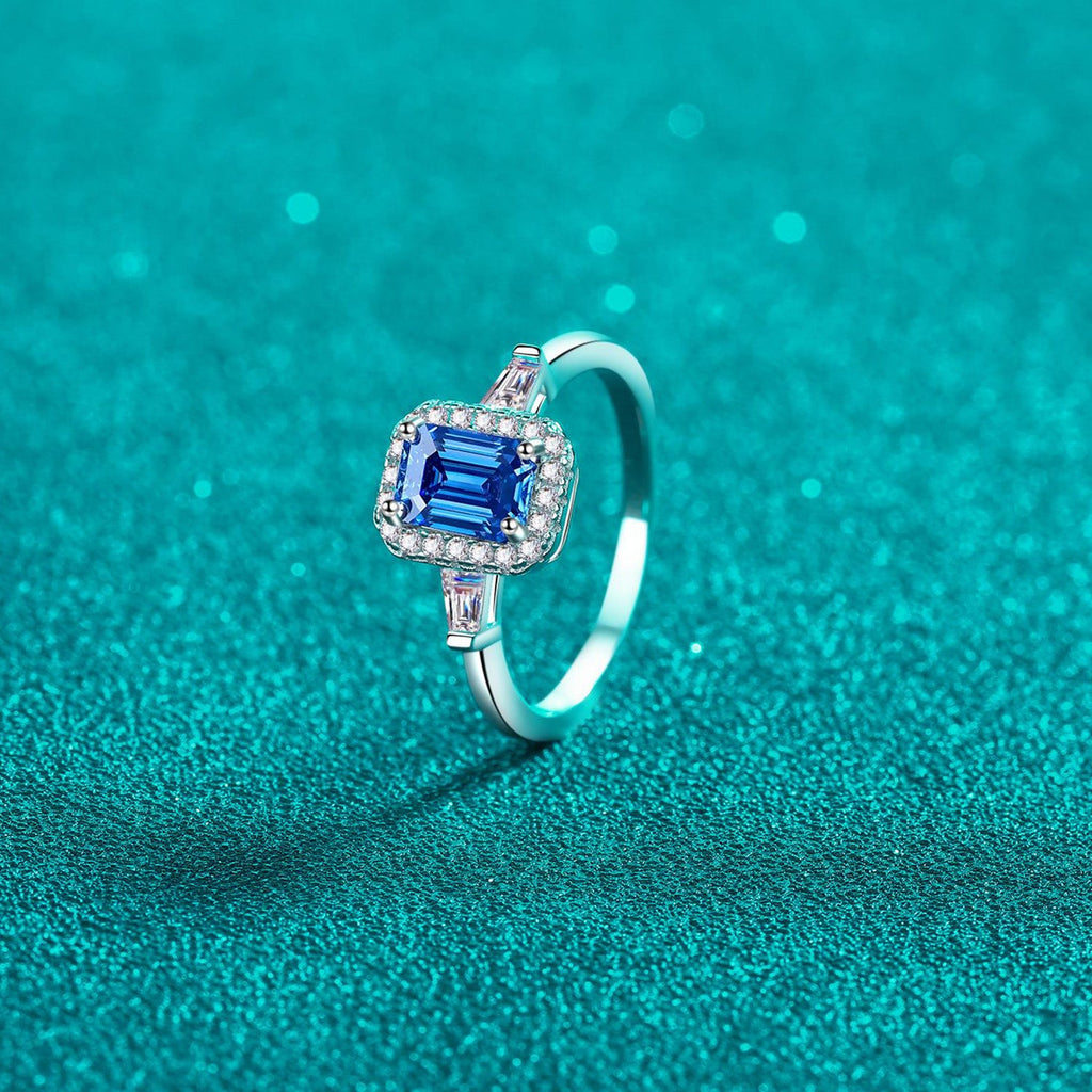 1 Carat Blue Emerald-Cut Sparkala™ Pure Sterling Silver Ring