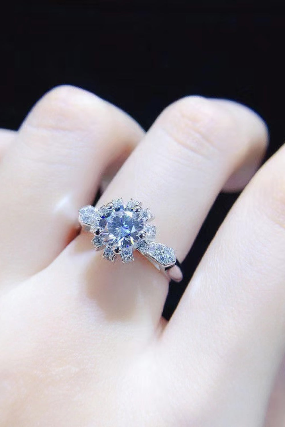 1 Carat Floral Round Brilliant Round Cut Sparkala™ Platinum Over Pure Sterling Silver Ring