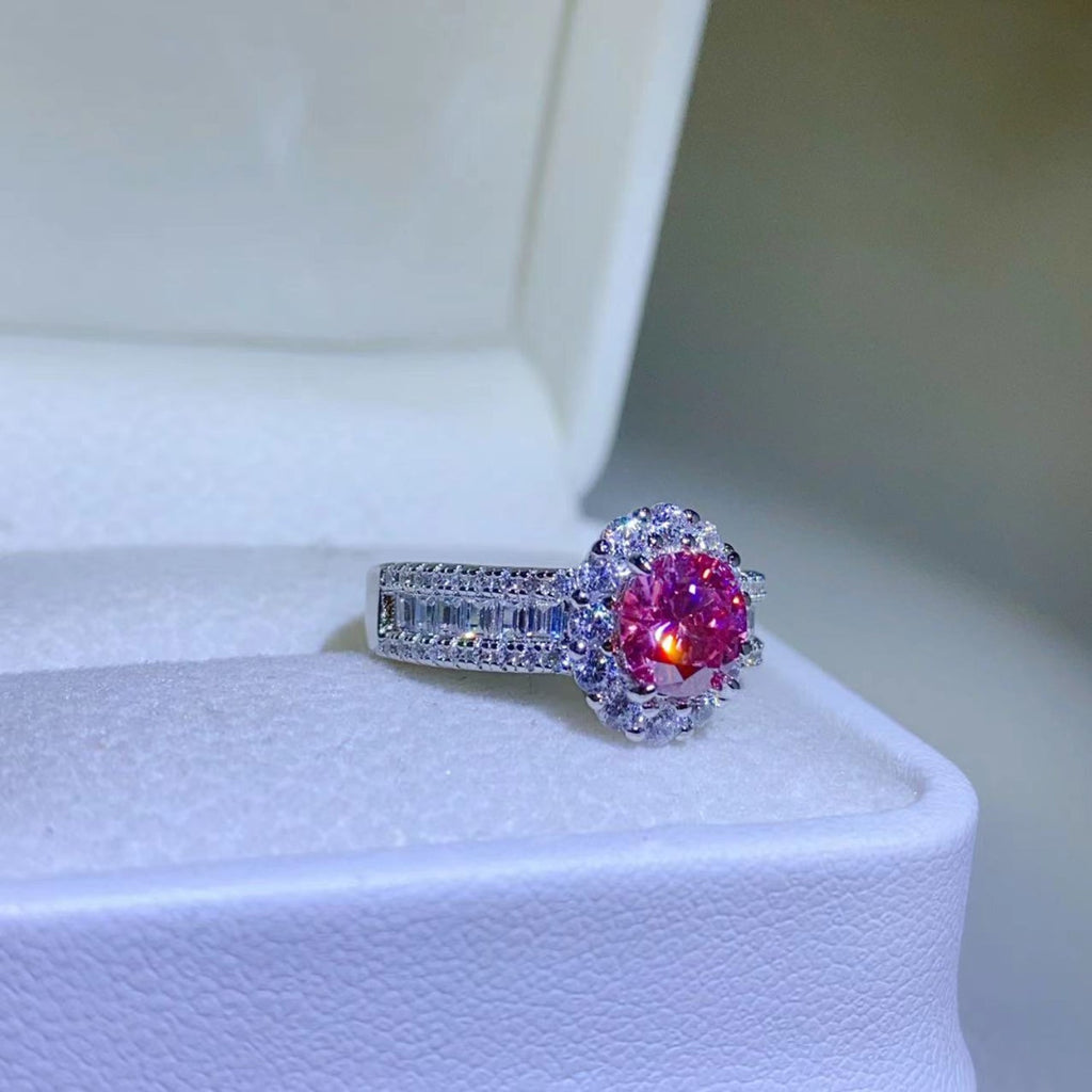 1 Carat Fuschia Red Sparkala™ Pure Sterling Silver Halo Ring