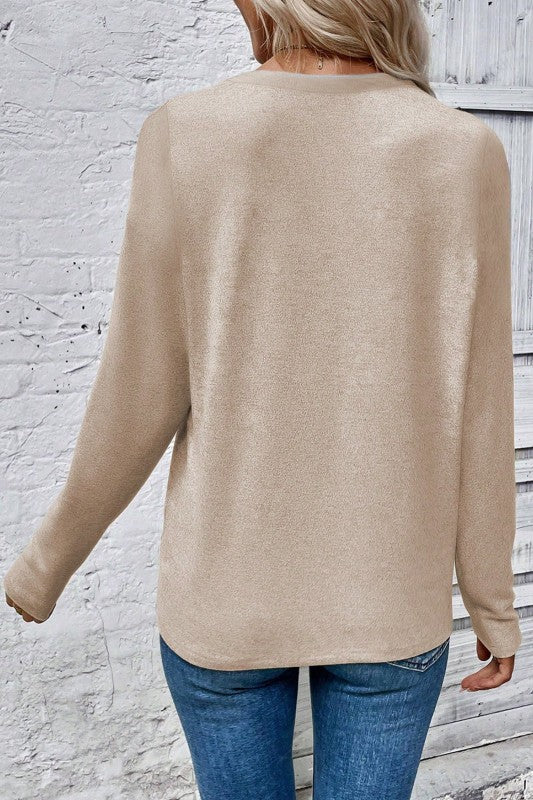 Leopard Patchwork Round Neck Long Sleeve Top