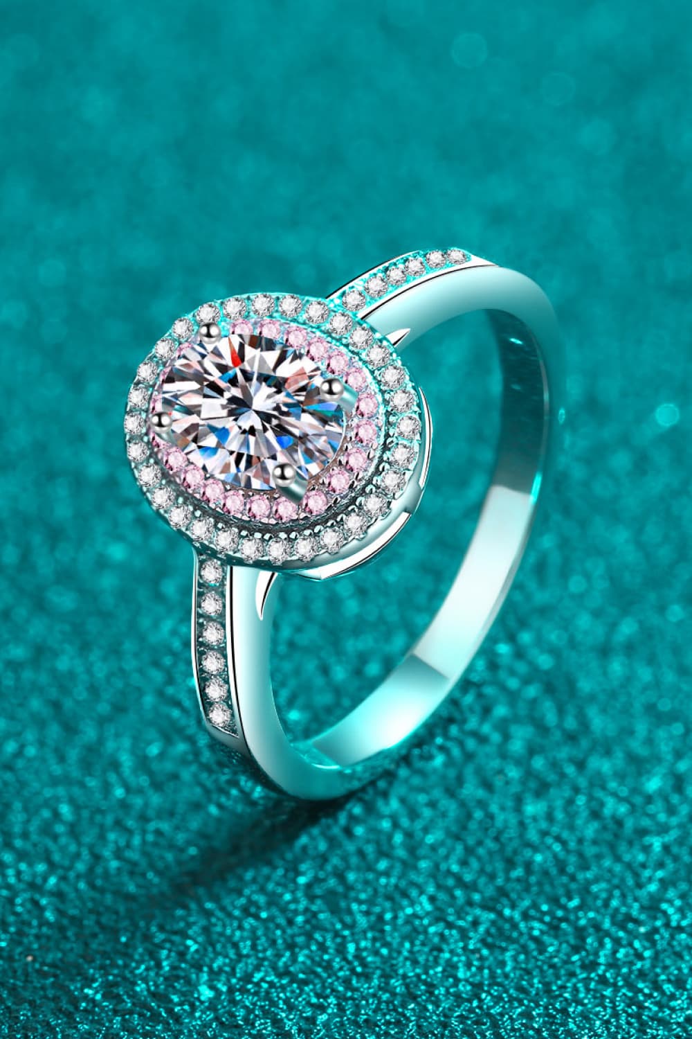 1 Carat Pink Oval-Cut Sparkala™ 925 Sterling Silver Halo Ring