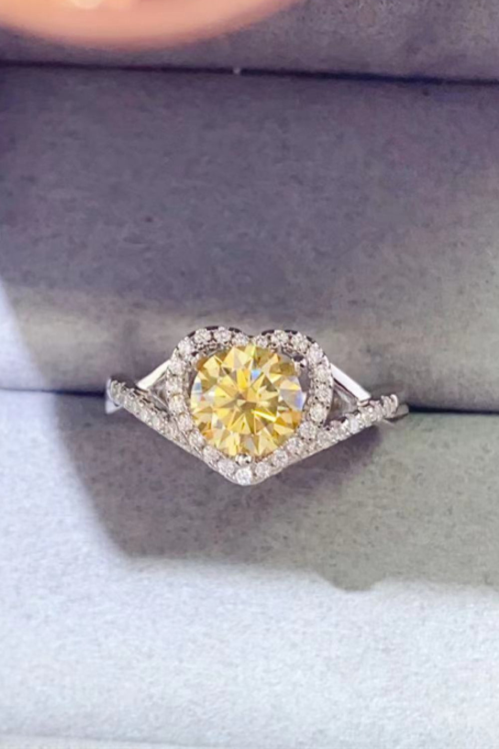 Adored 1 Carat Yellow Green Sparkala™ Platinum Over Pure Sterling Silver Heart Ring