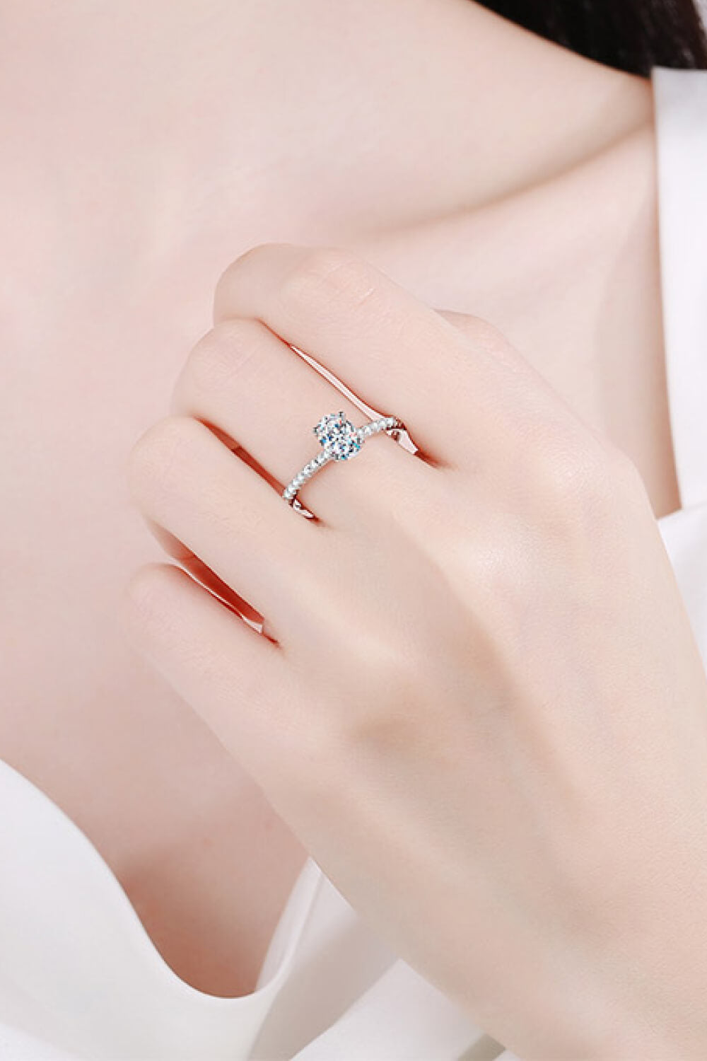Rhodium Over Pure Sterling Silver Inlaid 1 Carat Oval-Cut Sparkala™ Ring