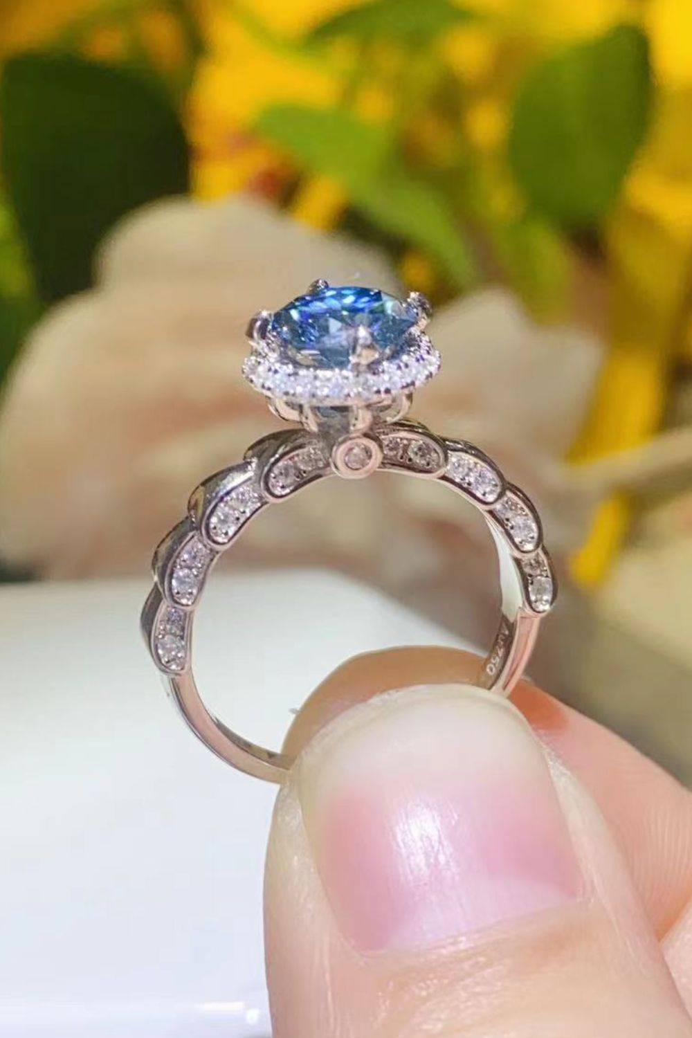 Platinum Over Pure Sterling Silver 1 Carat Blue Brilliant Round Cut Sparkala™ Cluster Ring