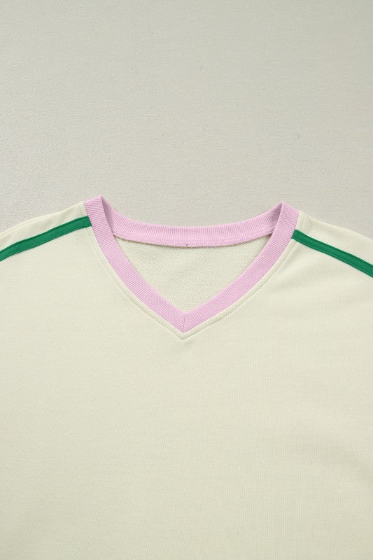 Colorblock Ribbed V-Neck & Skort Athleisure Set