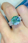 5 Carat Green Brilliant Round Cut Sparkala™ 4-Prong Wide Band Ring