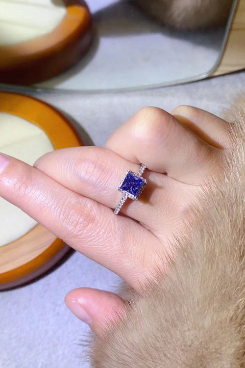 1 Carat Blue Princess-Cut Sparkala™ Platinum Over Pure Sterling Silver Square Ring
