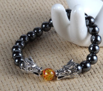 Obsidian Double Dragon Bracelet