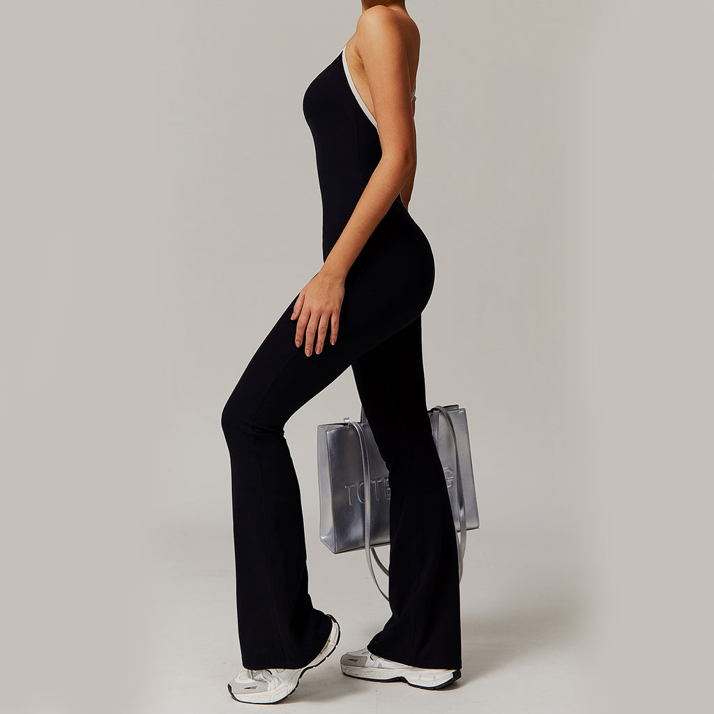 Solid Beauty-back Long Pants Jumpsuit Yoga Fitness Running Dance Slim Bodysuit Women Sports Clothing