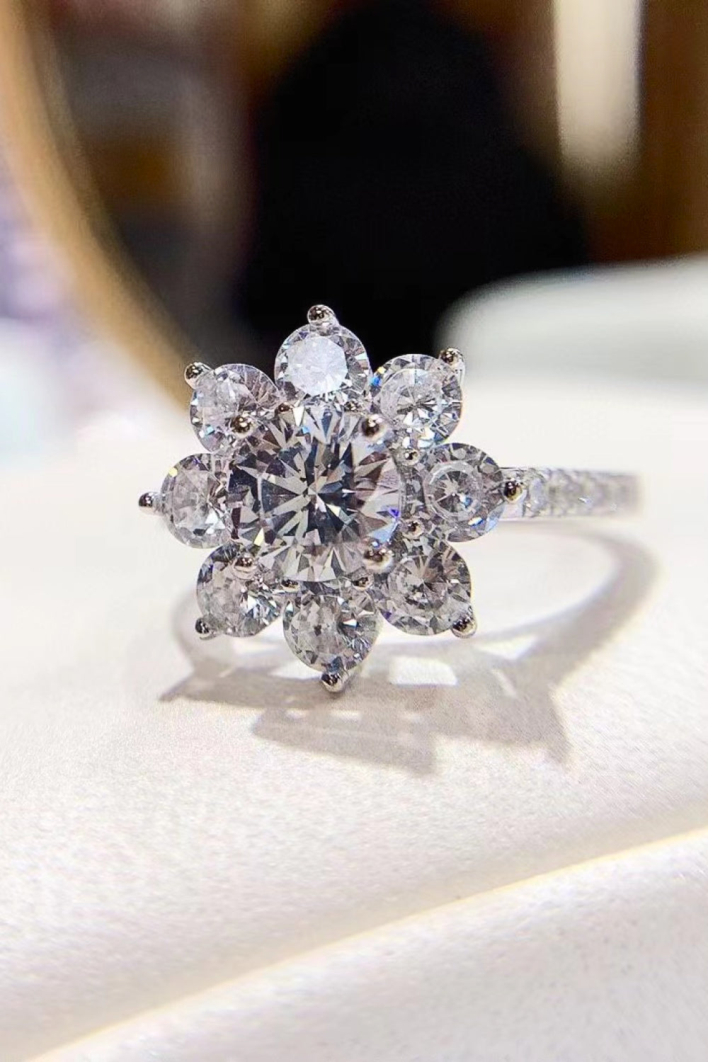 1 Carat Brilliant Round Cut Sparkala™ Platinum Over Pure Sterling Silver Flower Ring