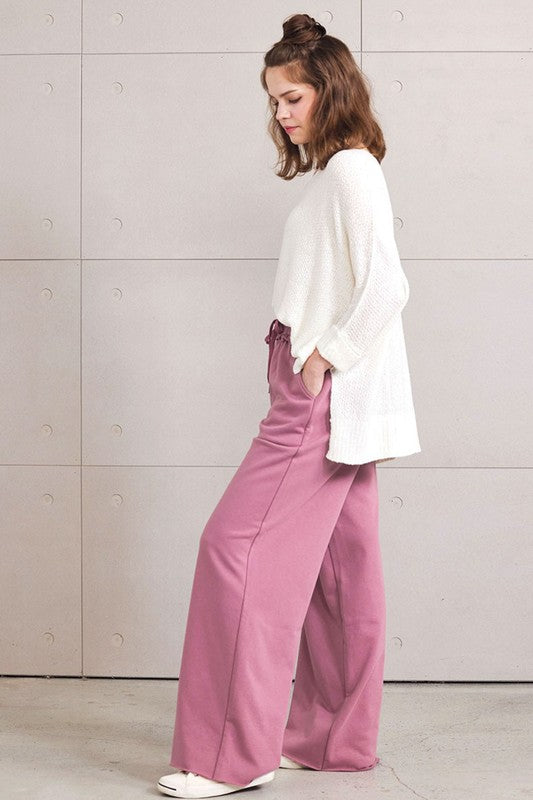 Ruffle Wide Leg Fray Hem Sweatpants