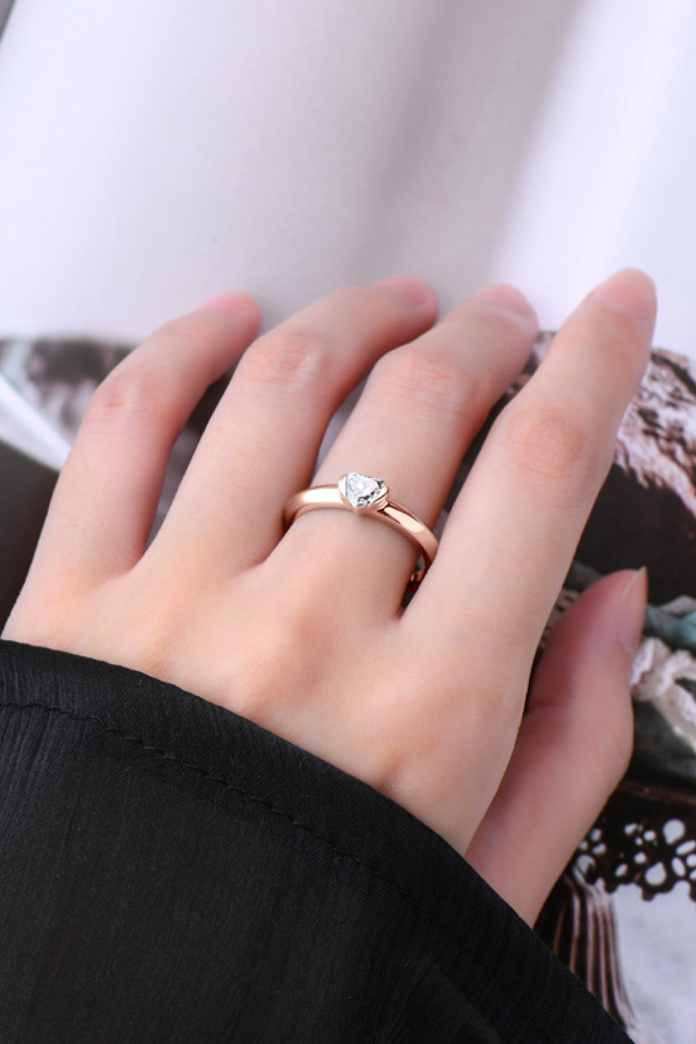 Sparkala™ 18k Rose Gold Over Pure Sterling Silver Heart Solitaire Ring
