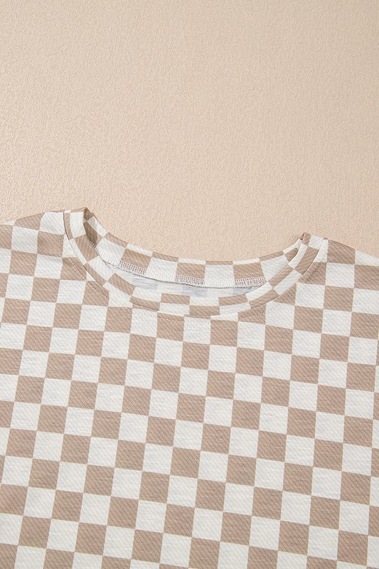 Checkerboard T Shirt High Waist Skorts 2 Piece
