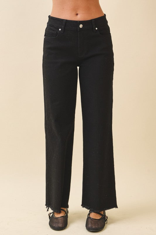 Wide Leg Raw Hem Denim Pants