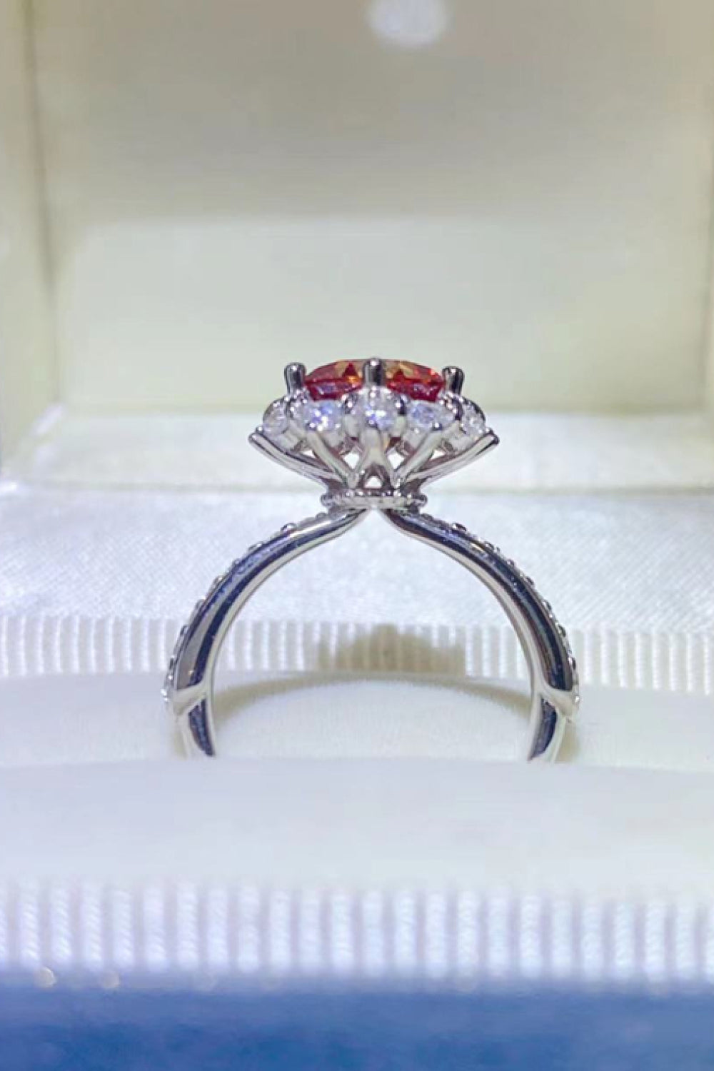 2 Carat Red Brilliant Round Cut Sparkala™ Platinum Over Pure Sterling Silver Halo Ring