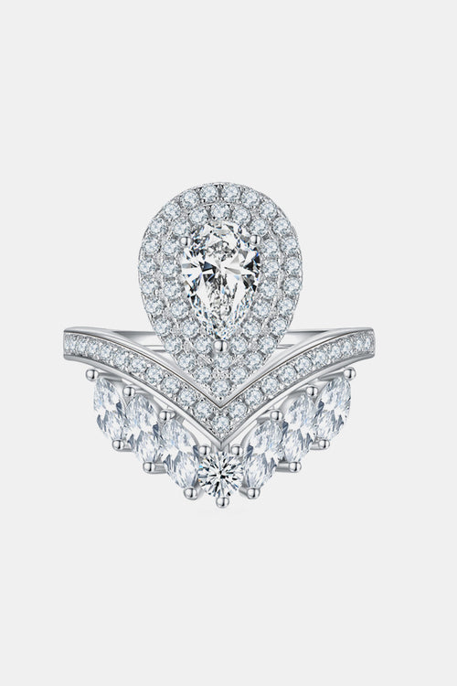 1 Carat Pear-Cut Sparkala™ Platinum Over Pure Sterling Silver Crown Ring