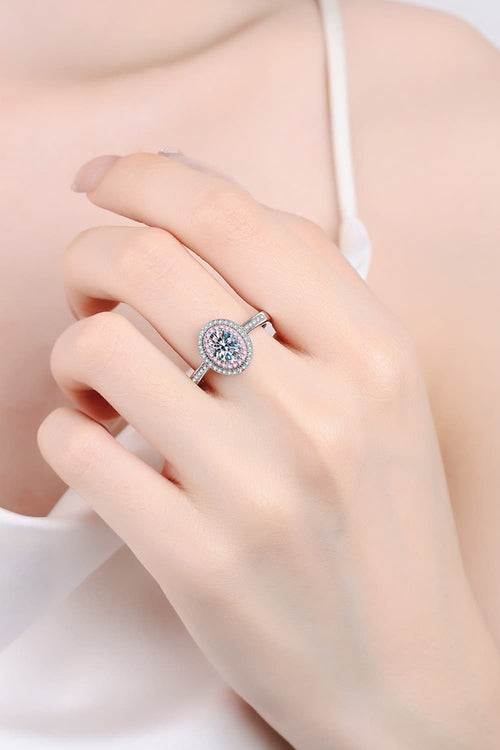 1 Carat Pink Oval-Cut Sparkala™ 925 Sterling Silver Halo Ring