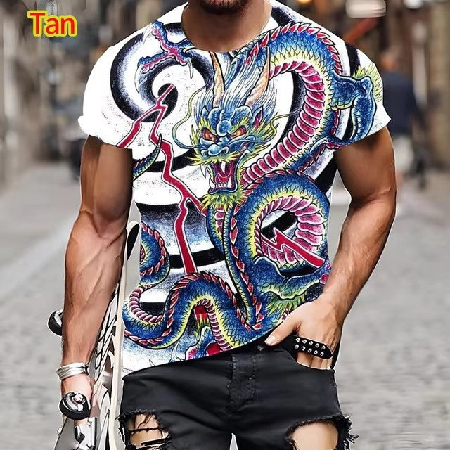 Dragon Pattern T-shirt 3D Printing Men's Short Sleeve Top