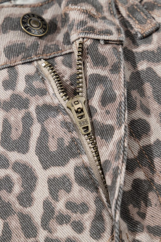 Leopard Frayed Edge High Waist Wide Leg Jeans