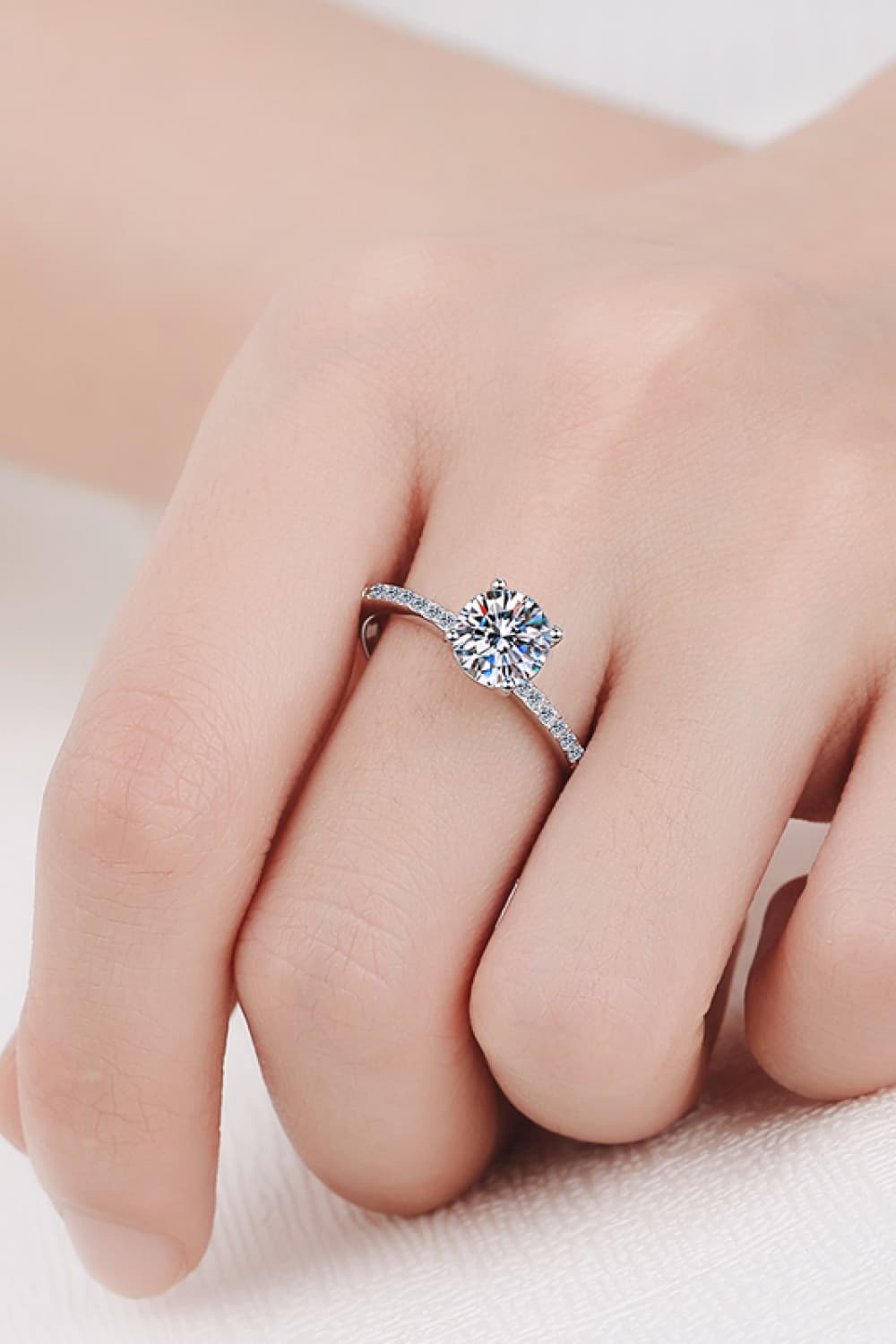 1 Carat Brilliant Round Cut Sparkala™ Rhodium-Plated Side Stone Ring