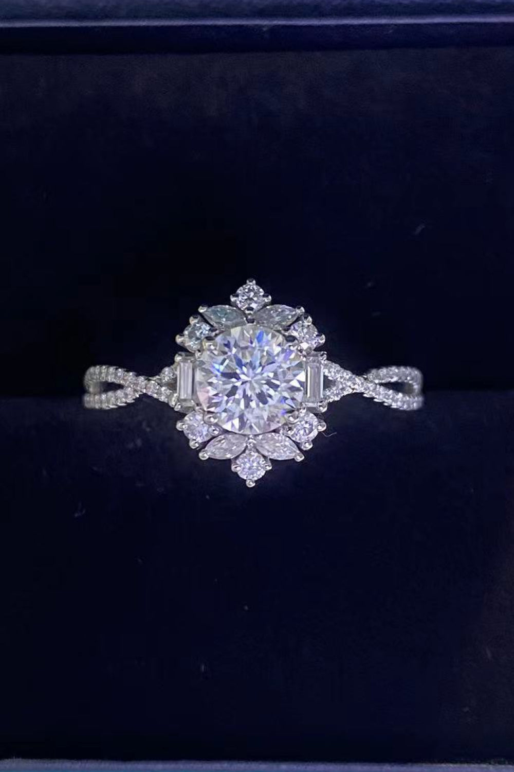 Floral 2 Carat Sparkala™ Crisscross Ring (Platinum Over Pure Sterling Silver)
