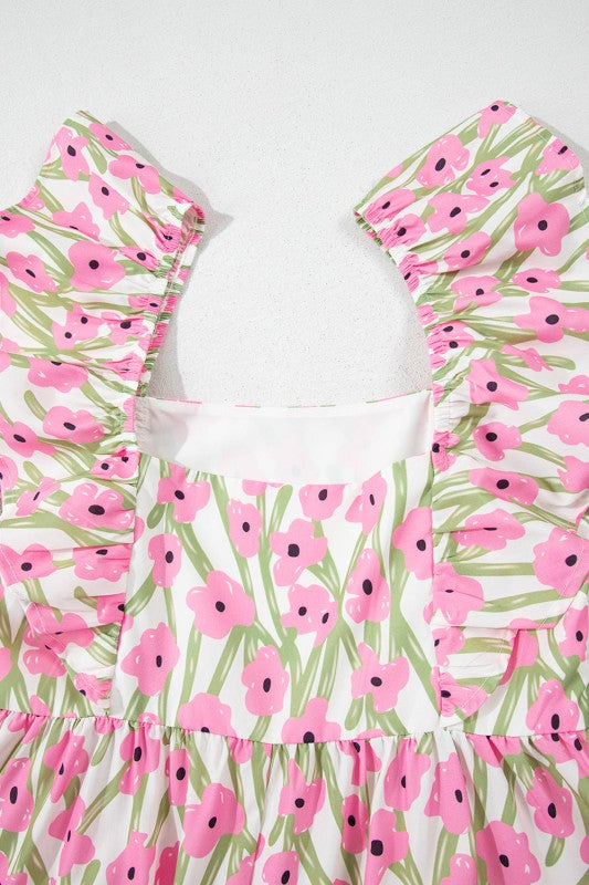 Floral Square Neck Ruffle Strap Maxi Dress