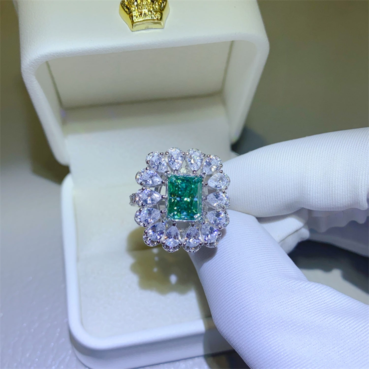 3 Carat Green Emerald-Cut Sparkala™ Pure Sterling Silver Ring