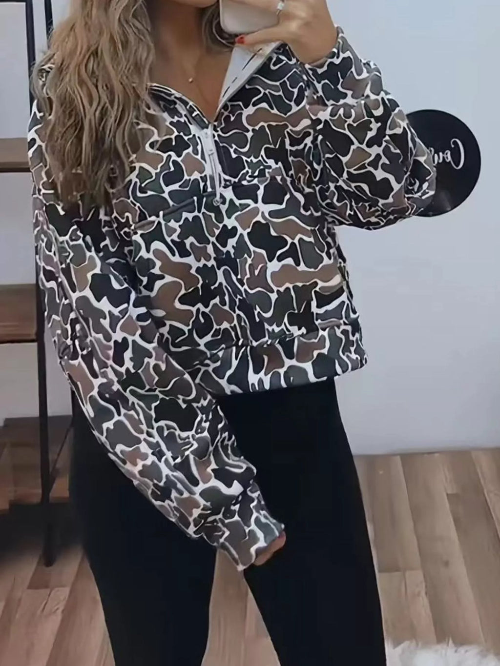Full Size Camouflage Print Half-Zip Sweatshirt Plus Size