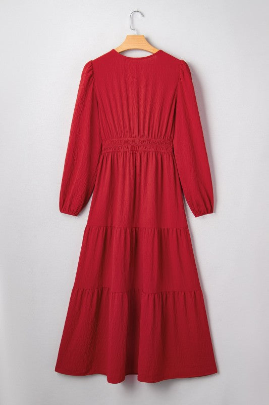 Floral Embroidered Long Sleeve Tiered Maxi Dress