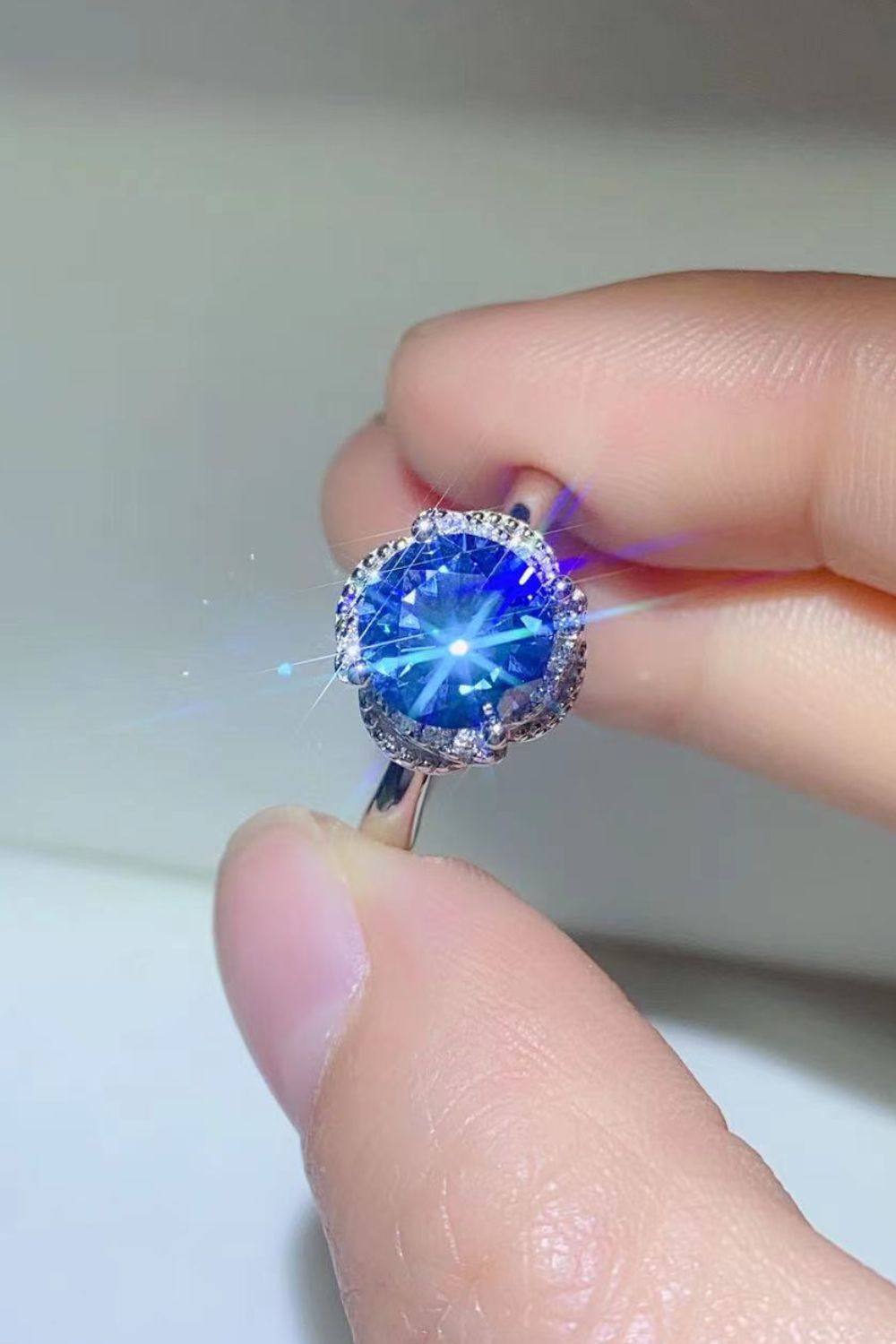 2 Carat Blue Sparkala™ Contrast Platinum Over Pure Sterling Silver Ring
