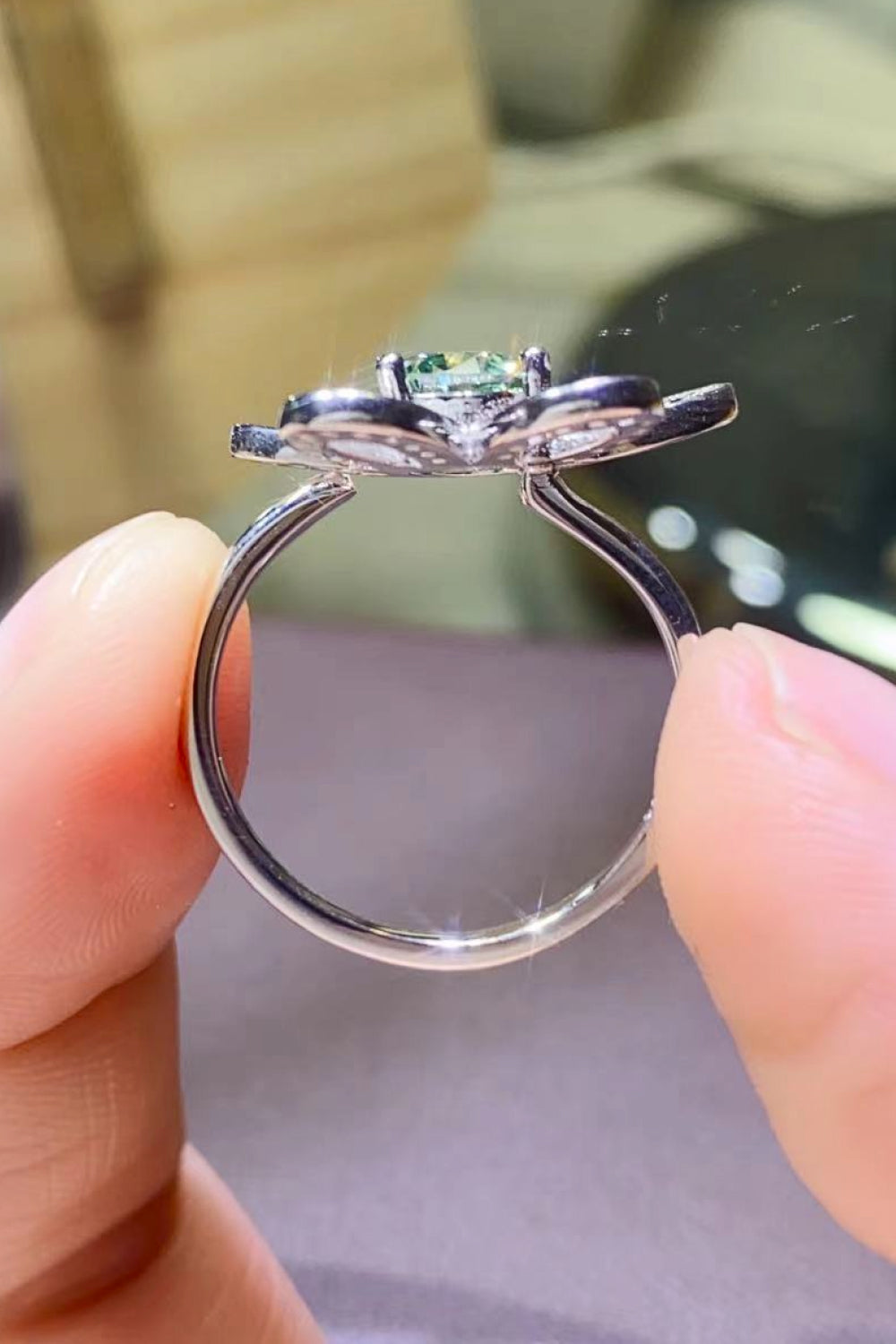 1 Carat Green Sparkala™ Flower Shape Open Ring