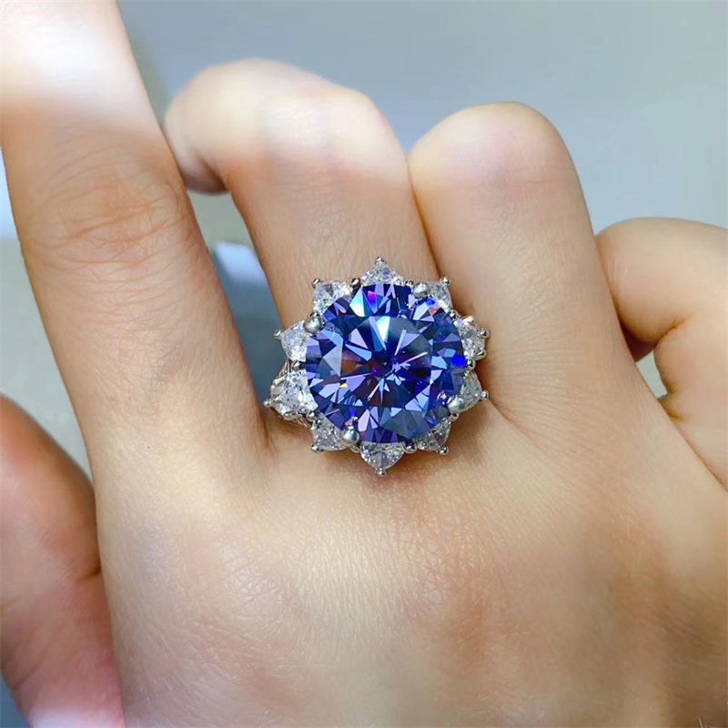 10 Carat Blue Brilliant Round Cut Sparkala™ Pure Sterling Silver Princess Di Ring