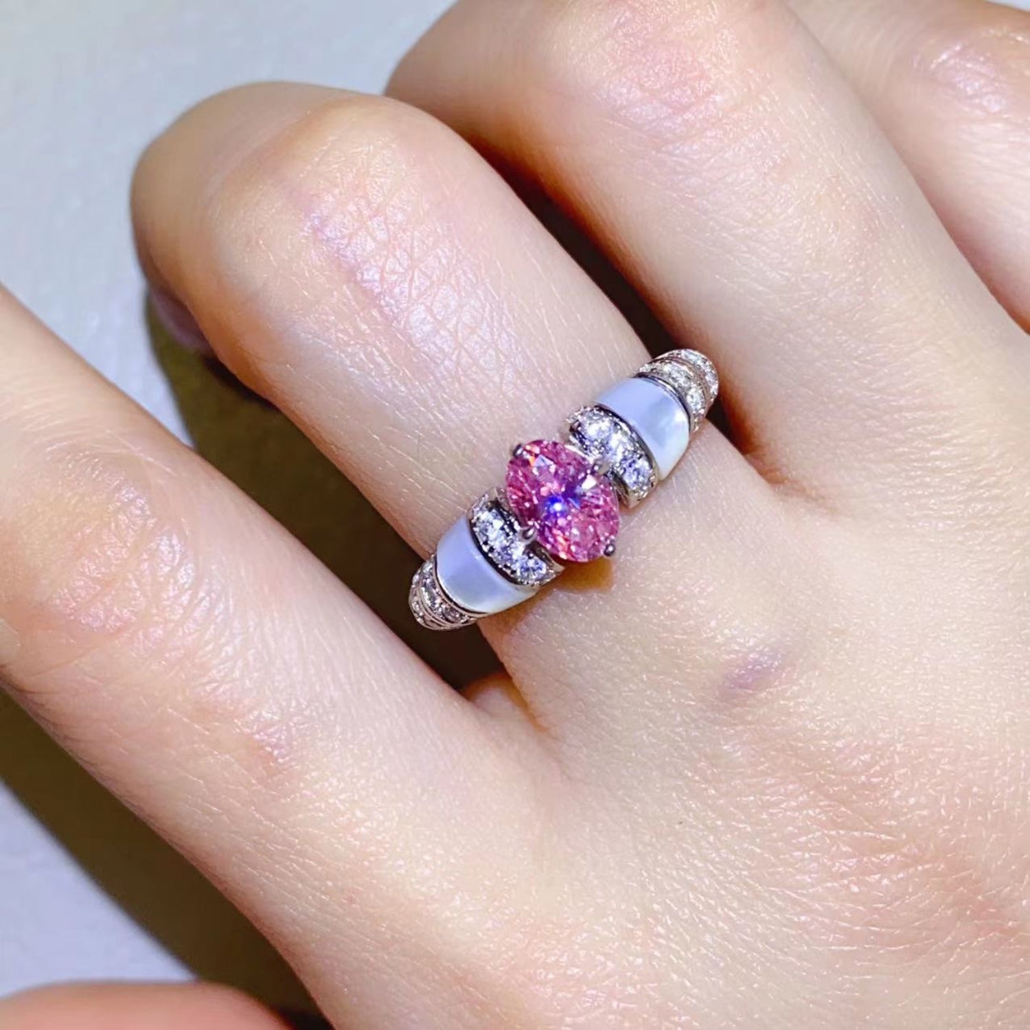 1 Carat Pink Oval-Cut Sparkala™ Pure Sterling Silver Ring