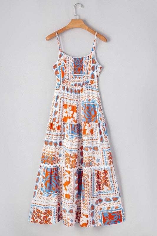 Floral Ricrac Trim Spaghetti Strap Maxi Dress