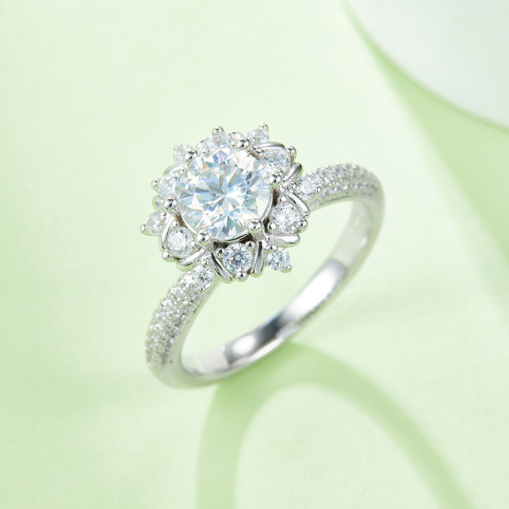 1 Carat Brilliant Round Cut Sparkala™ Platinum Over Pure Sterling Silver Flower Shape Ring