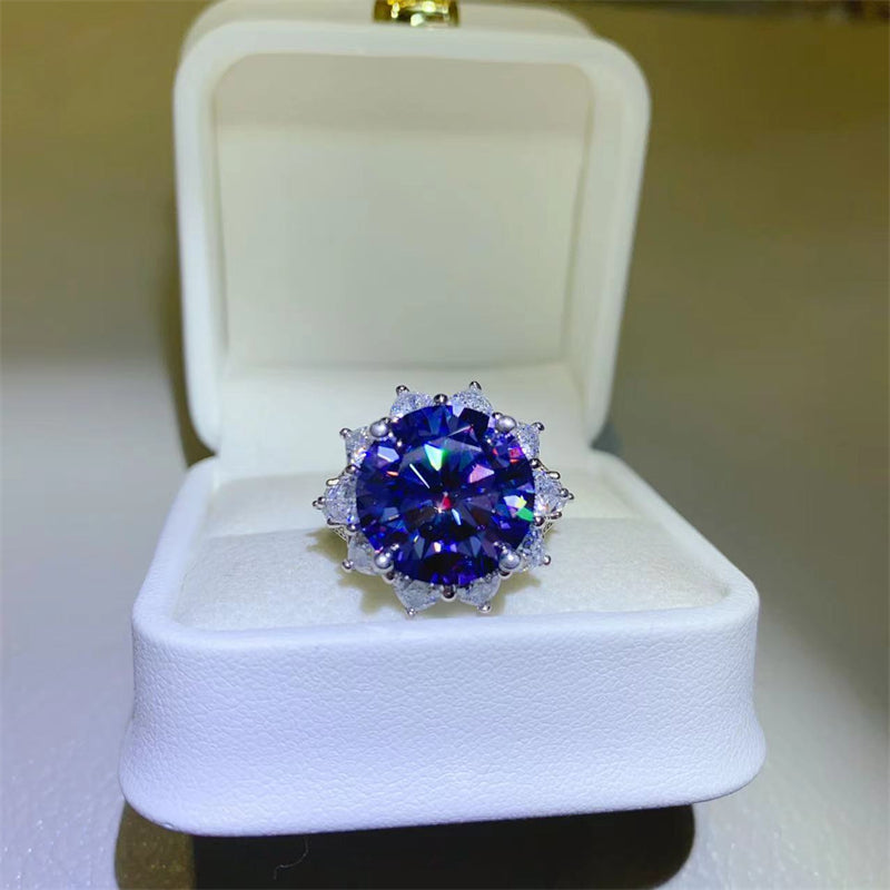 10 Carat Blue Brilliant Round Cut Sparkala™ Pure Sterling Silver Princess Di Ring