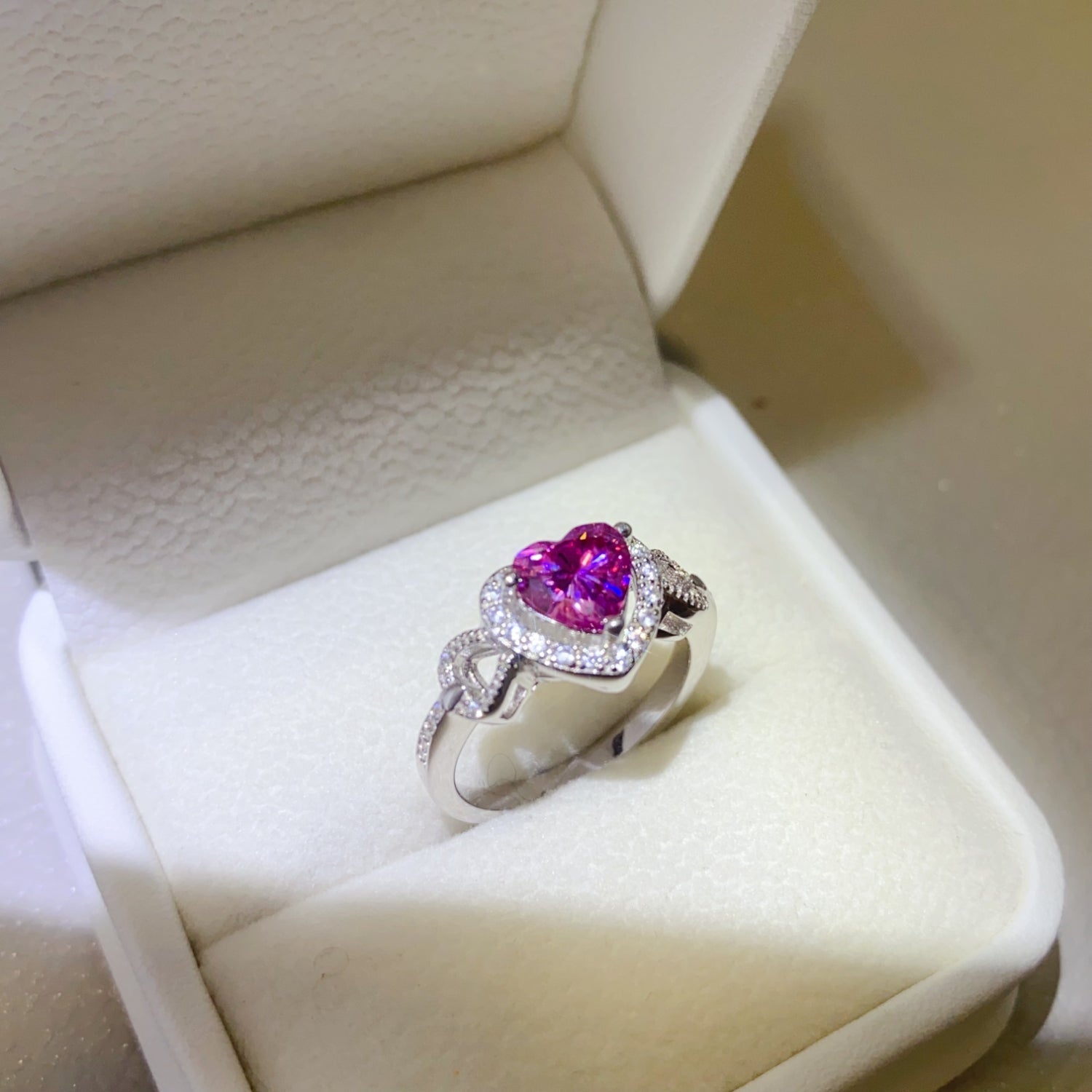 1 Carat Heart-Shaped Pink Pink Sparkala™ Pure Sterling Silver Ring