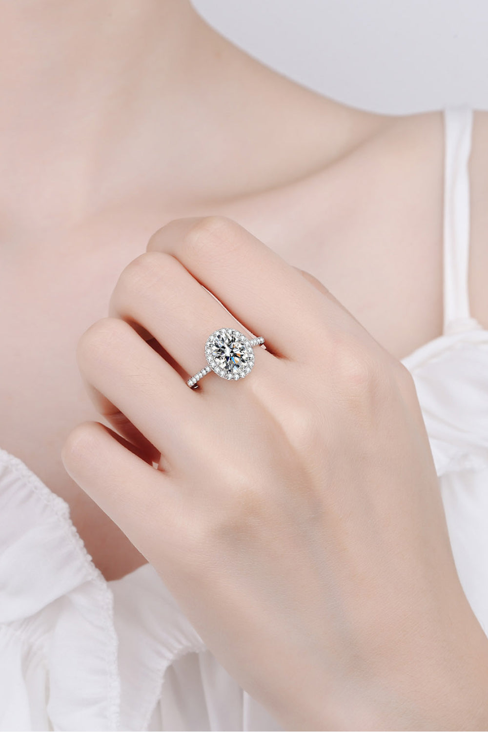 2 Carat Oval-Cut Sparkala™ 925 Sterling Silver Halo Ring