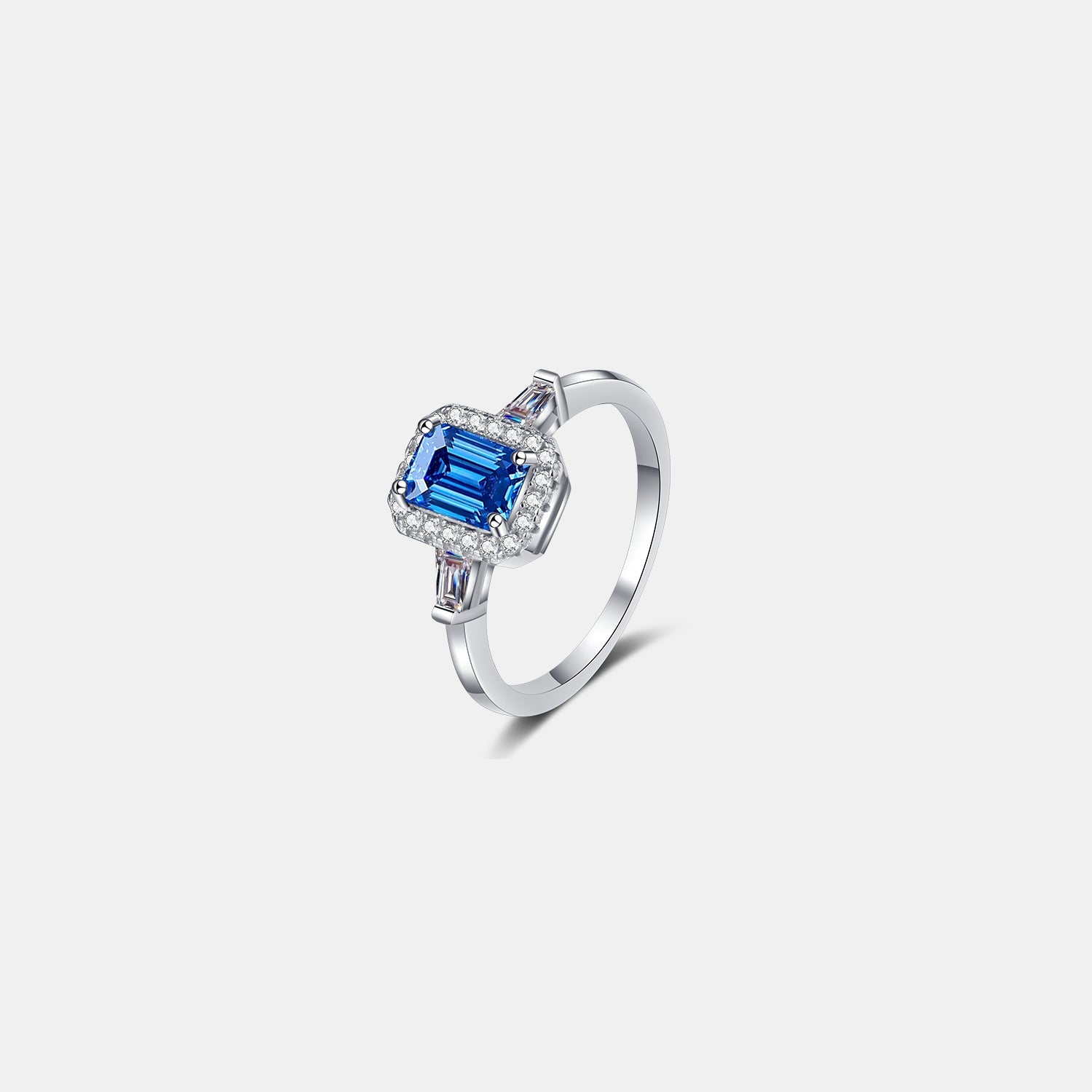1 Carat Blue Emerald-Cut Sparkala™ Pure Sterling Silver Ring