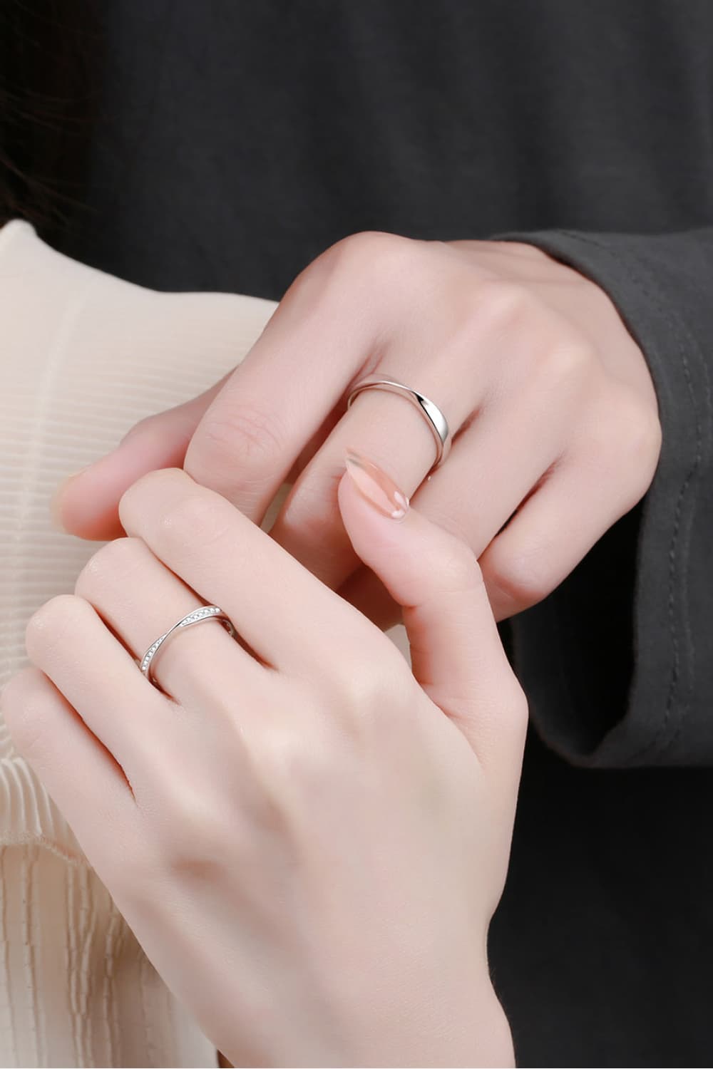 Minimalist 925 Sterling Silver Ring Set  (Rhodium Over Sterling Silver)