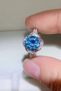 2 Carat Cobalt Blue Blue Brilliant Round Cut Sparkala™ Platinum Over Pure Sterling Silver Ring