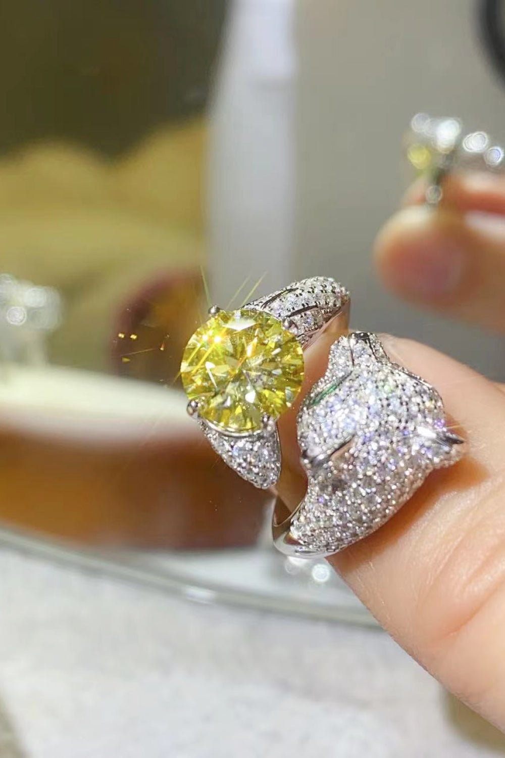 2 Carat Yellow Yellow Sparkala™ Animal Bypass Ring (Platinum Over Pure Sterling Silver)