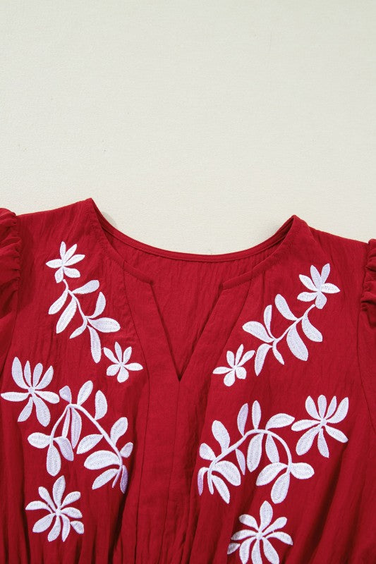 Floral Embroidered Long Sleeve Tiered Maxi Dress
