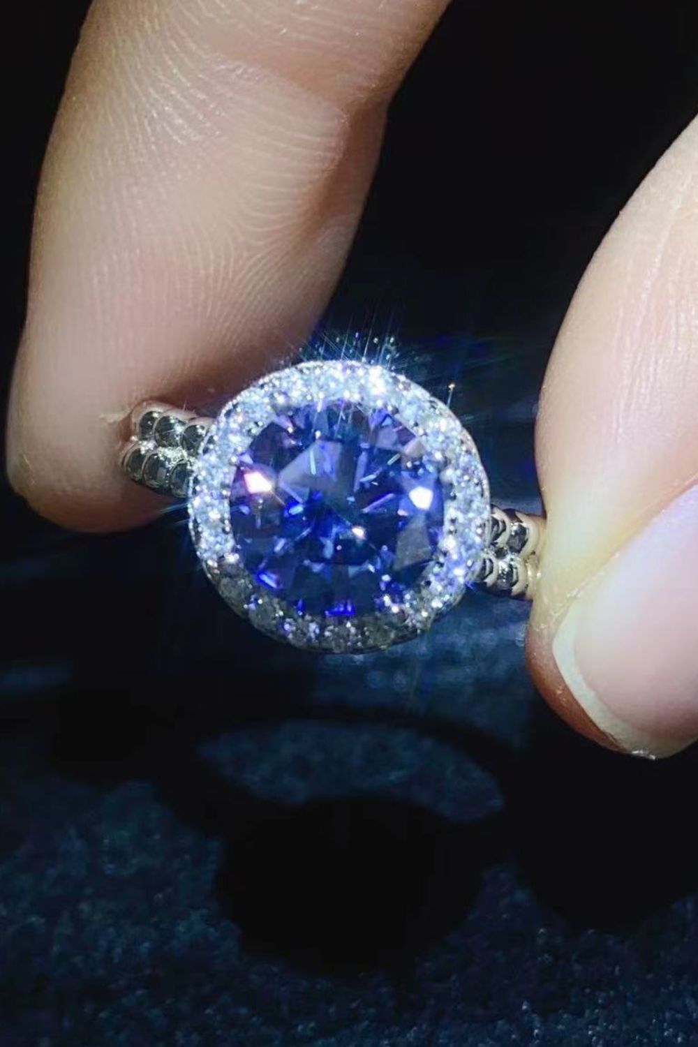 Let It Go 2 Carat Blue Blue Brilliant Round Cut Sparkala™ Halo Ring