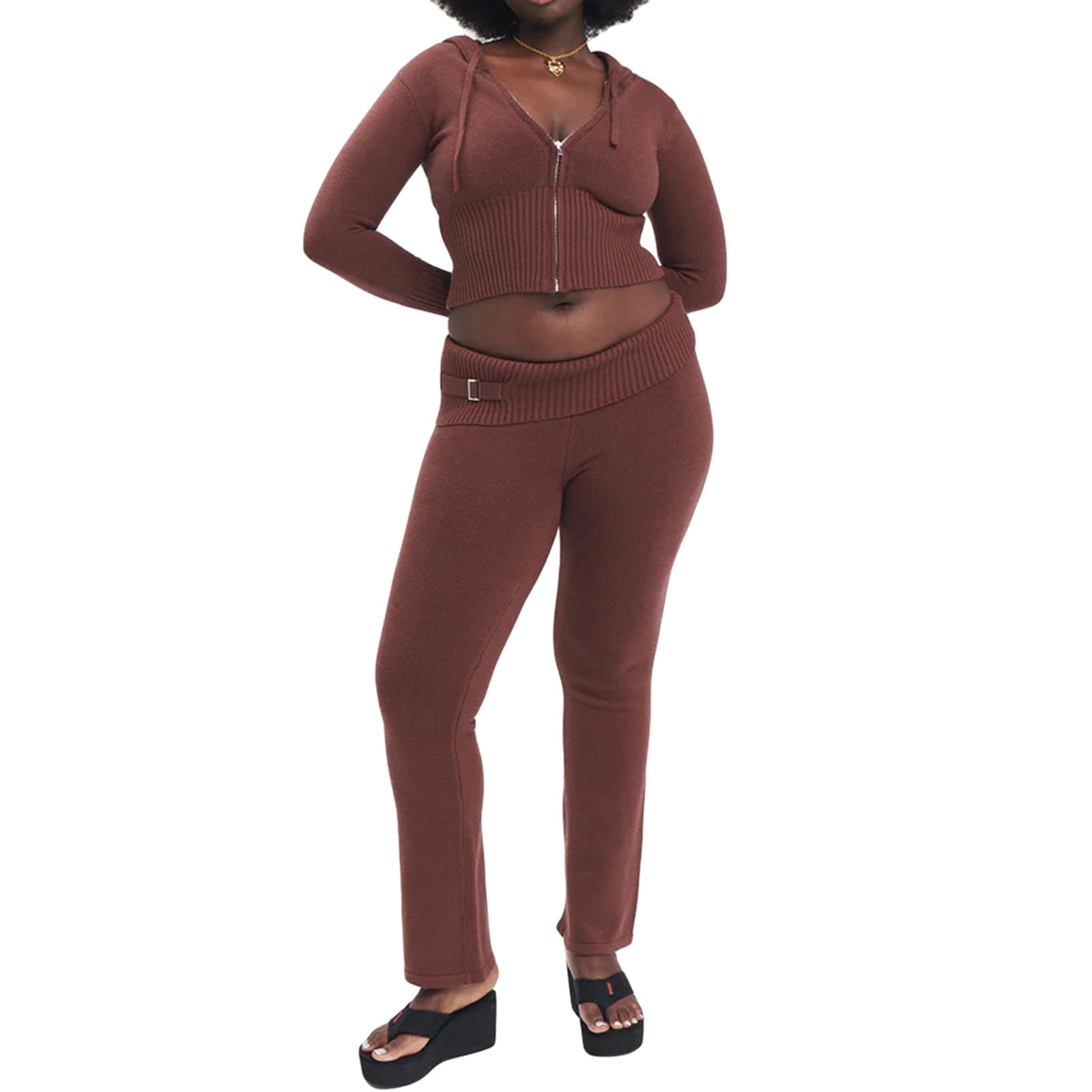 Hoodie Suit Sports Leisure Sexy Zip Long Sleeve Sweater And High Waist Long Pants Set Women's Clothing