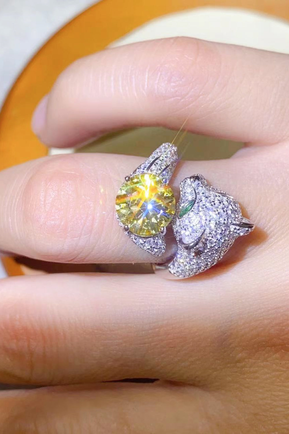 2 Carat Yellow Yellow Sparkala™ Animal Bypass Ring (Platinum Over Pure Sterling Silver)