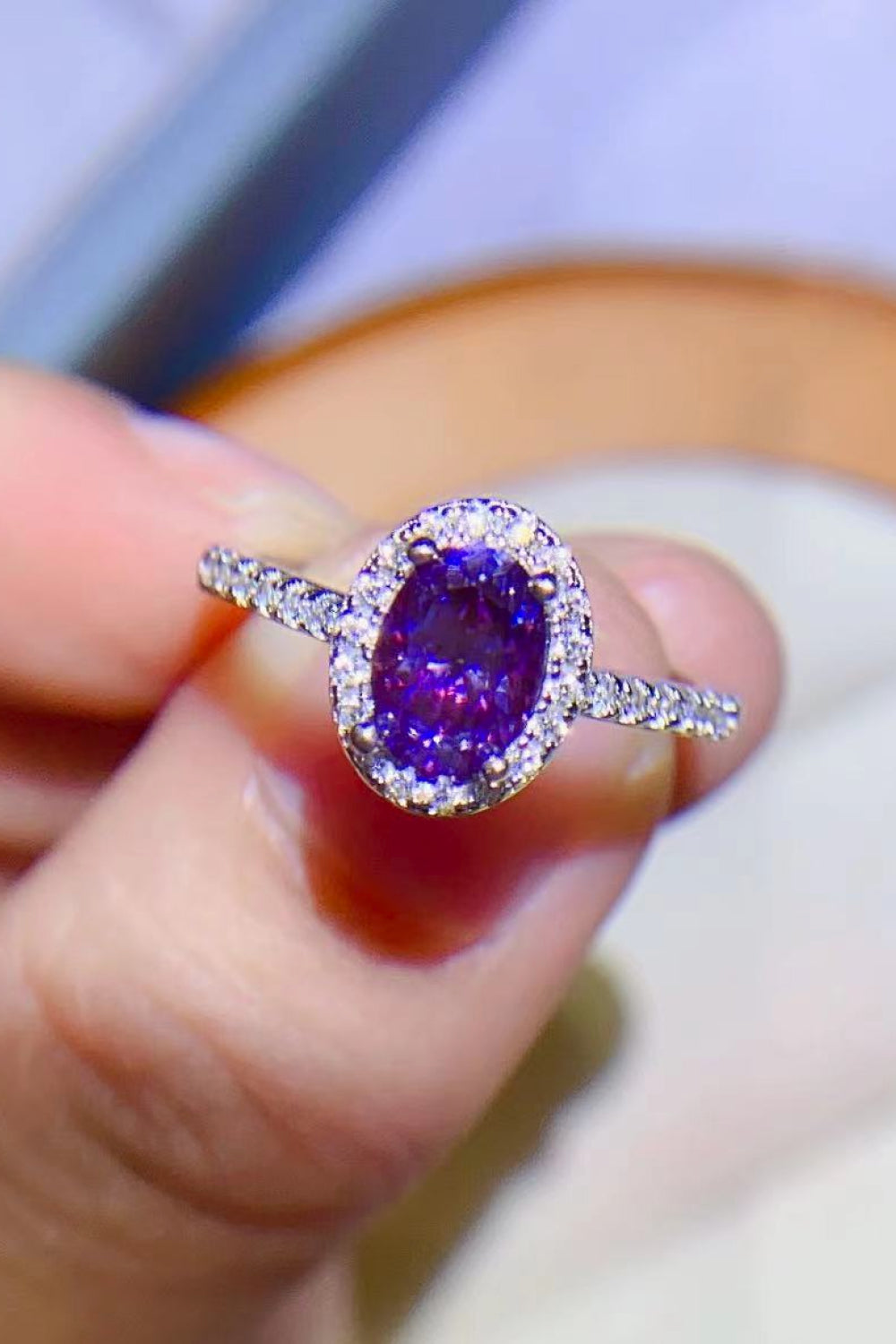 Platinum Over Pure Sterling Silver 1 Carat Purple Purple Oval-Cut Sparkala™ Ring