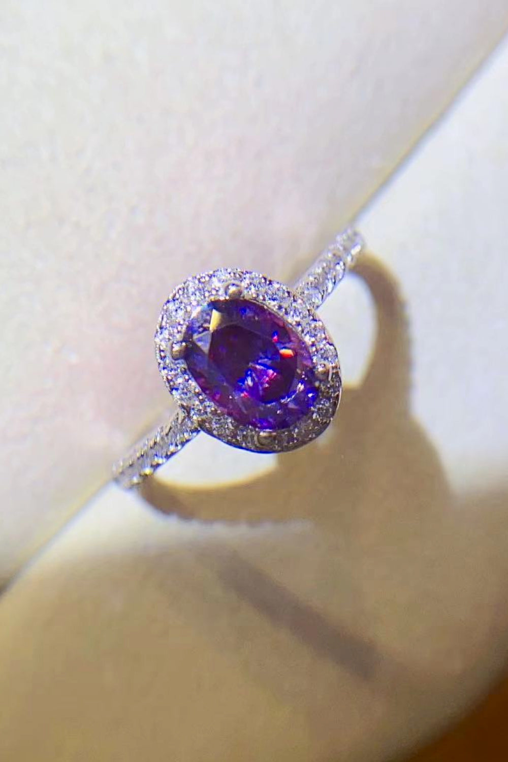Platinum Over Pure Sterling Silver 1 Carat Purple Purple Oval-Cut Sparkala™ Ring