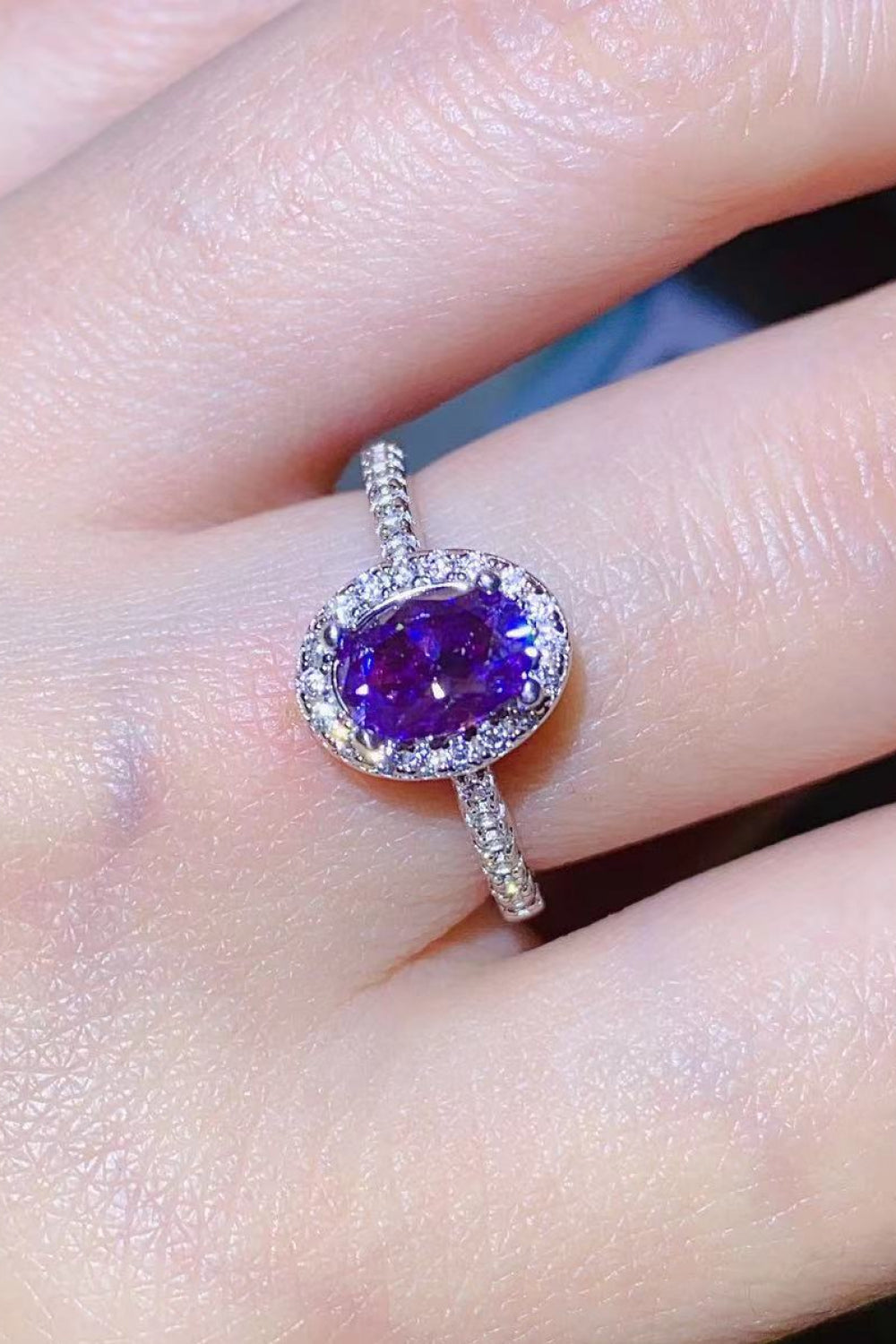 Platinum Over Pure Sterling Silver 1 Carat Purple Purple Oval-Cut Sparkala™ Ring