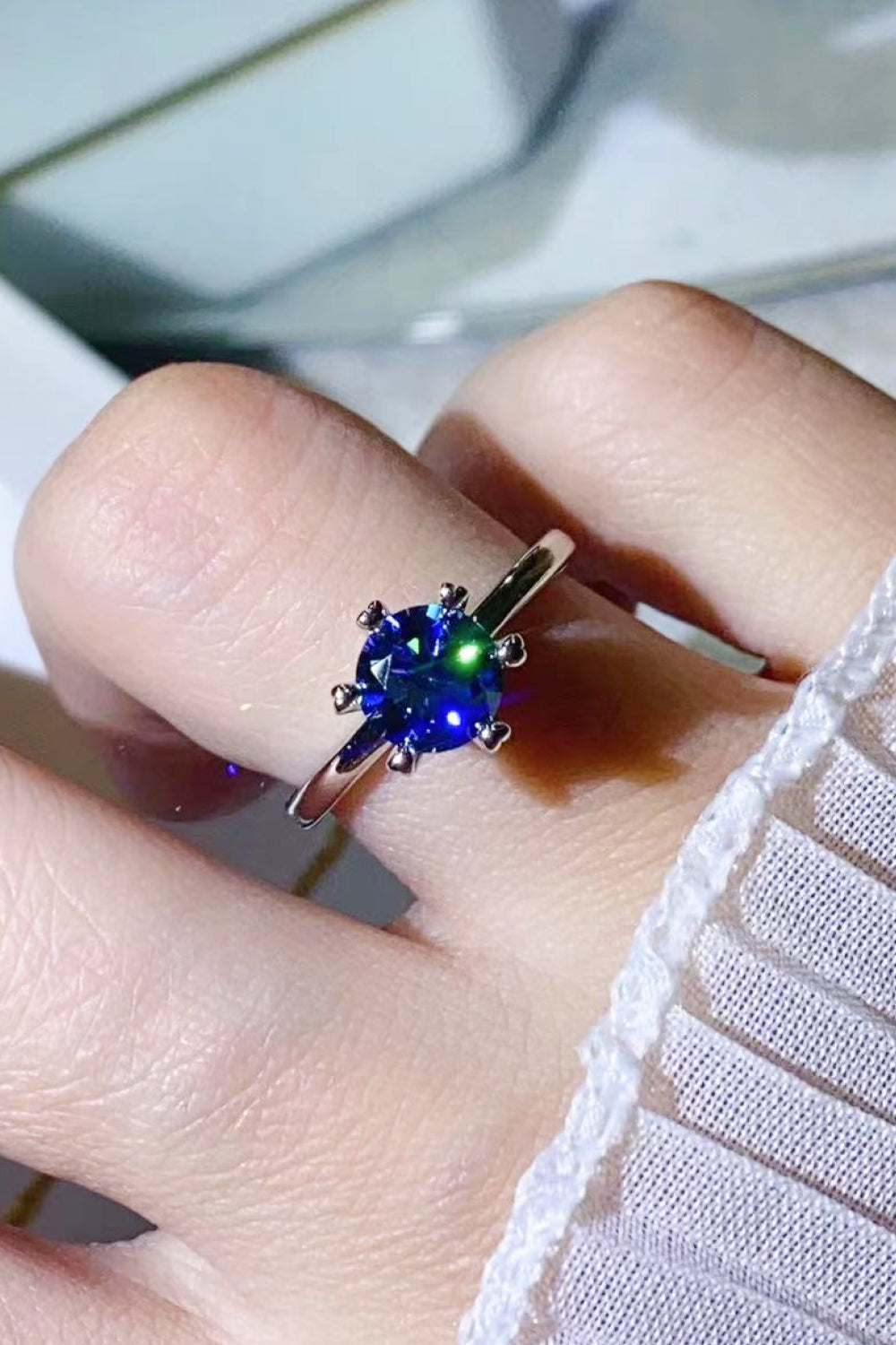 1 Carat Blue Brilliant Round Cut Sparkala™ 6-Prong Solitaire Ring (Platinum Over Pure Sterling Silver)